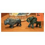 2PC CARVED JADE FIGURES LION & ELEPHANT