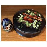 RUSSIAN LACQUER EGG & ROUND METAL BOX HS PAINTED
