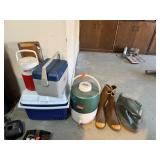 LARGE LOT OF COOLERS ICE CHESTS BOOTS