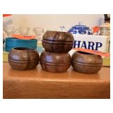 4PC MID CENTURY CONTESSA WOOD NAPKIN RINGS