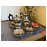 CROWN & ROSE PEWTER TEA / COFFEE SERVICE W EXTRAS