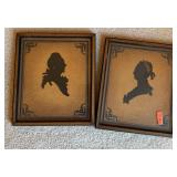 2 PC ANTIQUE FRENCH KING QUEEN SILHOUETTES