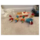 2PC FISHER PRICE WOOD DUCK PULL TOY & CLOCK