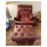 CLASSIC LEATHER TUFTED ARM CHAIR & OTTOMAN