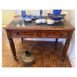 ANTIQUE ENGLISH LEATHER TOP LIBRARY TABLE STELLAR