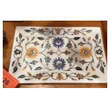 HANDMADE MARBLE TRAY W INLAY SEMI PREC STONES