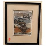 VINTAGE WOOD OR LINO CUT PRINT R MORAN?