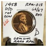 1958-D/D WHEAT PENNY CENT RPM-013 UNC