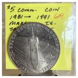 1981-1991 $5 COMM COIN MARSHALL ISLANDS COLUMBIA