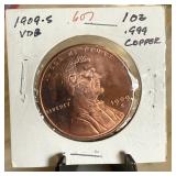 1 OZ COPPER BULLION ROUND 1909-S VDB