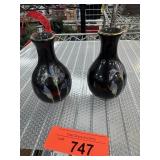 2 PC OTAGIRI BLUE IRIS SMALL VINTAGE BLACK VASES