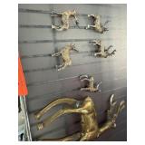 VINTAGE LEAD DEER REINDEER FIGURINES AND BRASS DEE