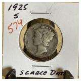 1925-S MERCURY SILVER DIME SCARCE DATE