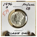 1936-S MERCURY SILVER DIME BETTER SCARCE DATE