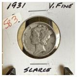1931 MERCURY SILVER DIME SCARCE