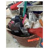 BASKET OF KNITTING TOOLS SUPPLIES ETC