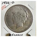 1926-D PEACE SILVER DOLLAR SCARCE