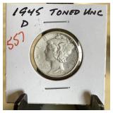 1945-D MERCURY SILVER DIME TONED BETTER GRADE