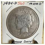 1934-D PEACE SILVER DOLLAR MICRO D SCARCE DATE