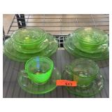 15 PIECE VASELINE GLASS PLACE SETTING FOR 2