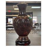BROWN AND GOLD DRAGON CLOISSONE VASE W STAND