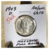 1943-D MERCURY SILVER DIME HIGH GRADE