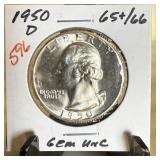 1950-D WASHINGTON SILVER QUARTER UNC