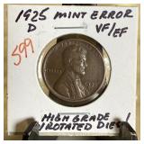 1925-D WHEAT PENNY CENT HIGH GRADE ROTATED DIES