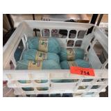 TOTE OF SEVERAL SKEINS  BLUE JIFFY YARN