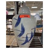VERY LARGE LIDDED VASE URN BLUE WHITE CRANES?