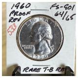 1960 PROOF REV WASHINGTON SILVER QUARTER RARE T-B