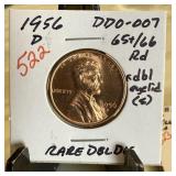 1956-D WHEAT PENNY CENT DDO-007 DOUBLED
