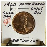 1960-D MEMORIAL PENNY CENT BIE DIE CUD