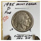 1935-D BUFFALO NICKEL DIE CLASH REV DIE