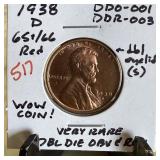 1938-D WHEAT PENNY CENT DDO-001 / 003 RARE DOUBLED
