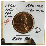 1960-D/D MEMORIAL PENNY CENT RARE RPM 062 UNC