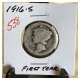 1916-S MERCURY SILVER DIME
