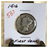 1916 MERCURY SILVER DIME