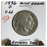 1936-D BUFFALO NICKEL ROTATED DIES