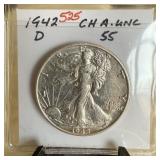 1942-D WALKING LIBERTY SILVER HALF DOLLAR