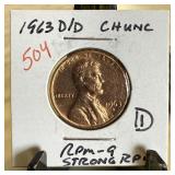 1963-D/D MEMORIAL PENNY CENT RPM-9 STRONG RPM