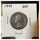 1940 WASHINGTON SILVER QUARTER