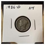 1936-D MERCURY SILVER DIME