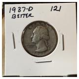 1937-D WASHINGTON SILVER QUARTER BETTER