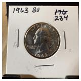 1963 WASHINGTON SILVER QUARTER BU