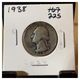 1938 WASHINGTON SILVER QUARTER