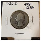 1936-D WASHINGTON SILVER QUAARTER