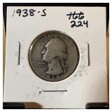 1938-S WASHINGTON SILVER QUARTER