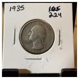 1935 WASHINGTON SILVER QUARTER