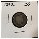 1892 BARBER SILVER DIME